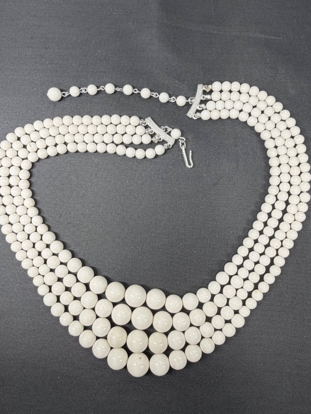Vintage White Glass Graduated Bead Necklace Multi-strand Japan, 17" to 20"
